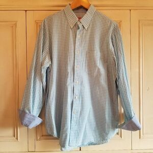 IZOD Blue White Plaid L/S Button Down Large